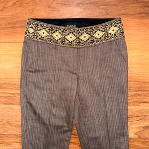 Vintage Bebe low rise brown pinstripe trouser pants with embroidery waistband